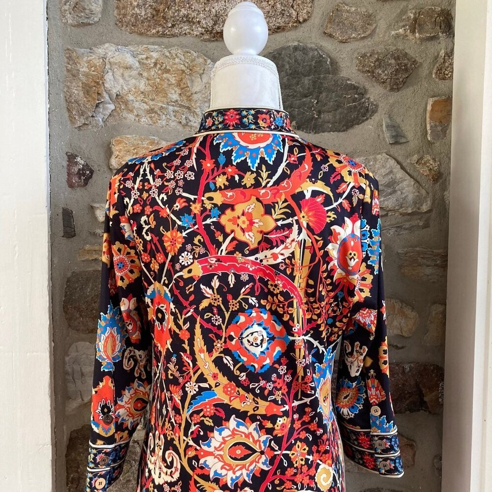 GRETCHEN SCOTT JERSEY MANDARIN DRESS MAGIC CARPET BLACK MULTI $189 Womens Small - Picture 7 of 11